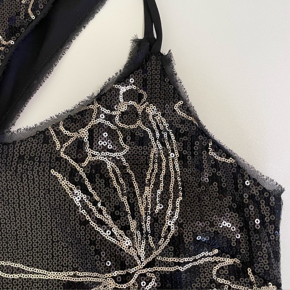 Patrizia Pepe Sequin One Shoulder Cutout Mini Sheath Dress Black Gold IT 42 US 6 - Picture 9 of 15